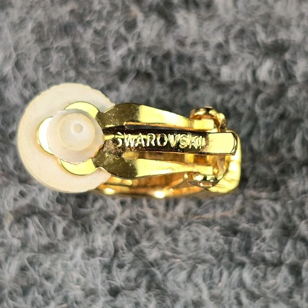 Vintage Swarovski Gold Tone Crystal Clip On Hoop Earrings